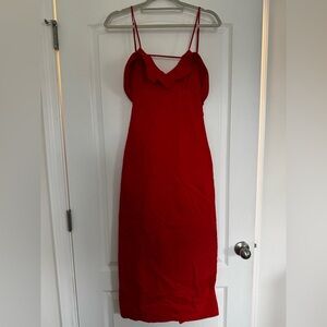 Cherry red unworn Zara dress! Midi length with open back - 100% cotton